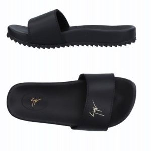 giuseppe zanotti jr NEW leather logo pool slides